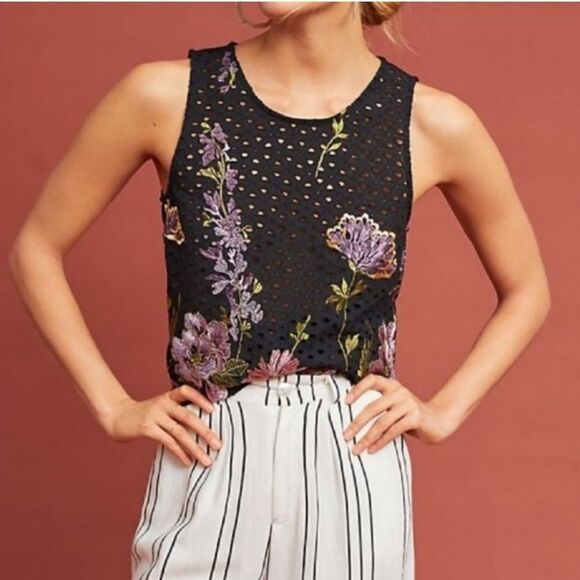 Anthropologie | Anthro Meadow Rue Harriet Embroidered Tank Top Floral Eyelet XS - Picture 1 of 9